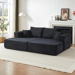 English Elm Classic Velvet Button Tufted Loveseat Set with Rubberwood Legs for Living Rooms Modular L-Shaped Sectional Black W834S00707