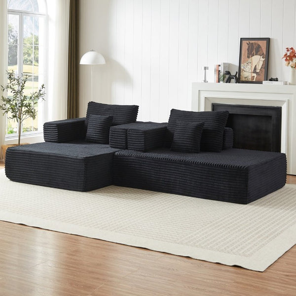 English Elm Classic Velvet Button Tufted Loveseat Set with Rubberwood Legs for Living Rooms Modular L-Shaped Sectional Black W834S00707