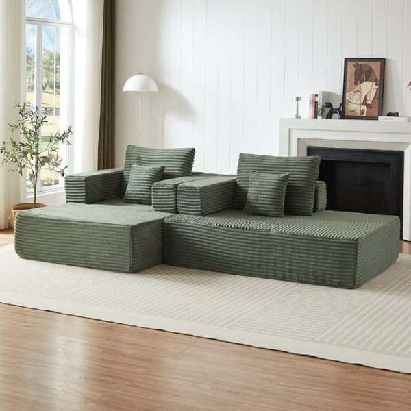 English Elm Classic Velvet Button Tufted Loveseat Set with Rubberwood Legs for Living Rooms Modular L-Shaped Sectional Green W834S00708