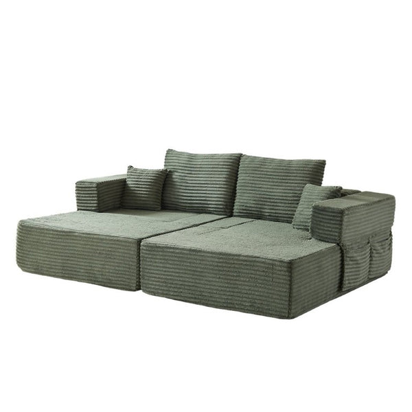 English Elm Classic Velvet Button Tufted Loveseat Set with Rubberwood Legs for Living Rooms Modular L-Shaped Sectional Green W834S00708