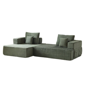 English Elm Classic Velvet Button Tufted Loveseat Set with Rubberwood Legs for Living Rooms Modular L-Shaped Sectional Green W834S00708