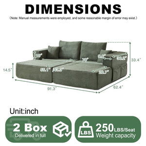 English Elm Classic Velvet Button Tufted Loveseat Set with Rubberwood Legs for Living Rooms Modular L-Shaped Sectional Green W834S00708