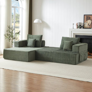 English Elm Classic Velvet Button Tufted Loveseat Set with Rubberwood Legs for Living Rooms Modular L-Shaped Sectional Green W834S00708