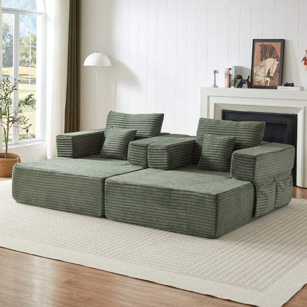English Elm Classic Velvet Button Tufted Loveseat Set with Rubberwood Legs for Living Rooms Modular L-Shaped Sectional Green W834S00708