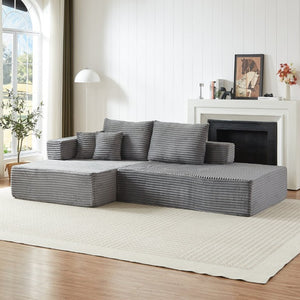 English Elm Modular Foam Sectional Sofa with Removable Armrests and Storage for Living Room Grey W834S00709