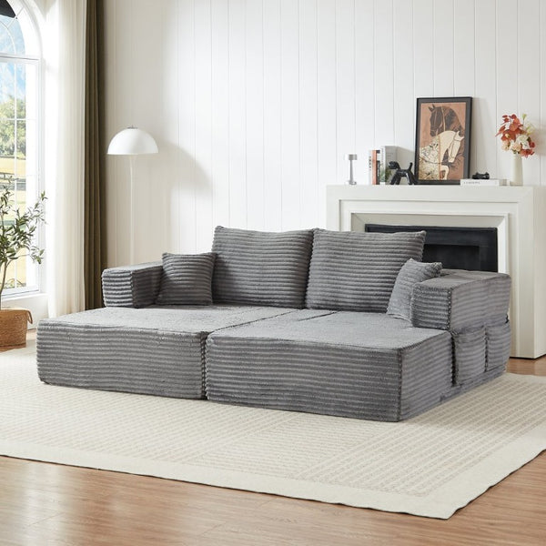 English Elm Modular Foam Sectional Sofa with Removable Armrests and Storage for Living Room Grey W834S00709
