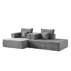 English Elm Modular Foam Sectional Sofa with Removable Armrests and Storage for Living Room Grey W834S00709