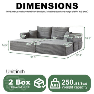 English Elm Modular Foam Sectional Sofa with Removable Armrests and Storage for Living Room Grey W834S00709