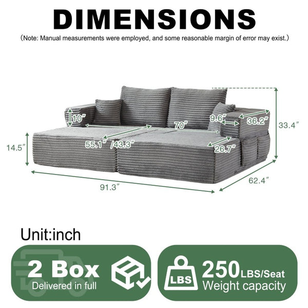 English Elm Modular Foam Sectional Sofa with Removable Armrests and Storage for Living Room Grey W834S00709