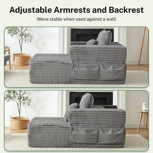 English Elm Modular Foam Sectional Sofa with Removable Armrests and Storage for Living Room Grey W834S00709