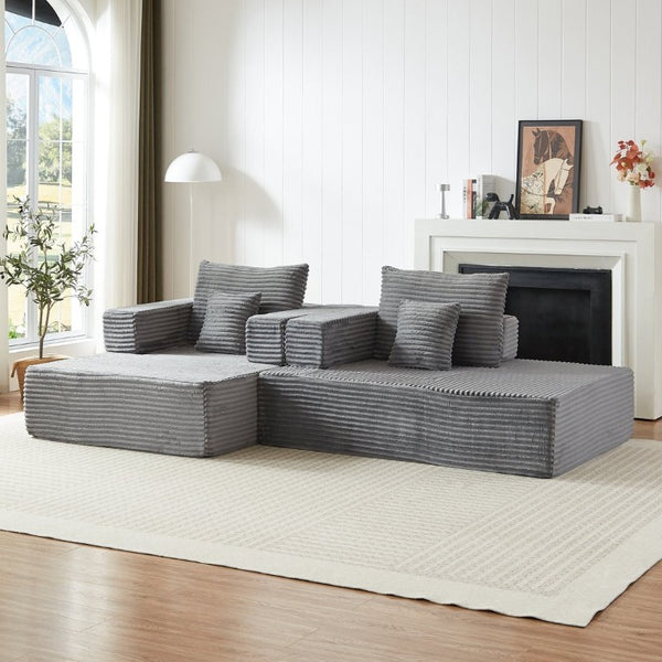 English Elm Modular Foam Sectional Sofa with Removable Armrests and Storage for Living Room Grey W834S00709