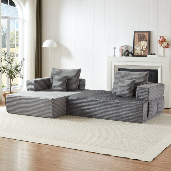 English Elm Modular Foam Sectional Sofa with Removable Armrests and Storage for Living Room Grey W834S00709