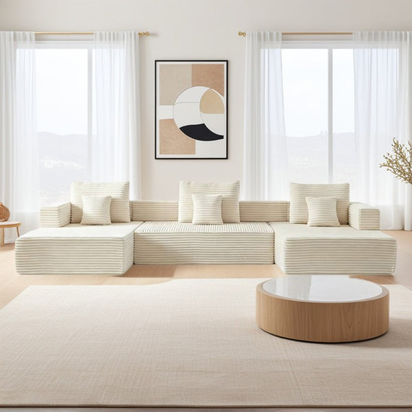 English Elm Modular Foam Sectional Sofa with Removable Armrests and Storage for Living Room Beige W834S00710