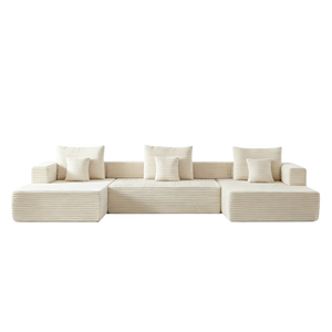 English Elm Modular Foam Sectional Sofa with Removable Armrests and Storage for Living Room Beige W834S00710