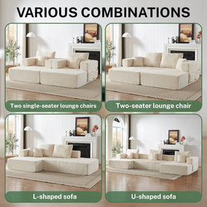 English Elm Modular Foam Sectional Sofa with Removable Armrests and Storage for Living Room Beige W834S00710