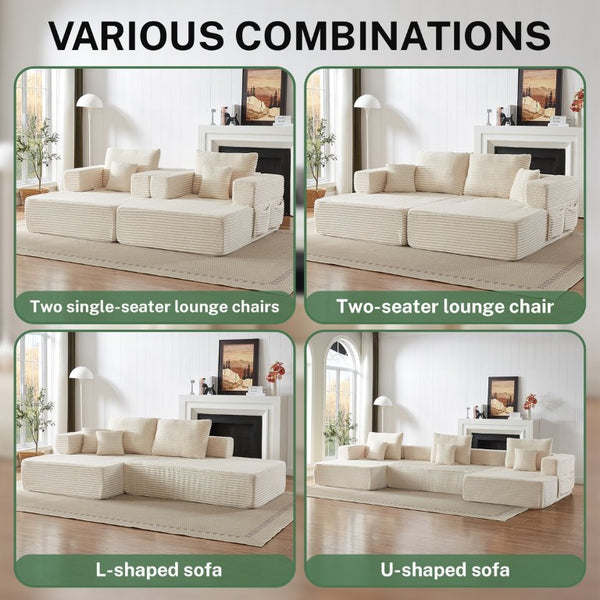English Elm Modular Foam Sectional Sofa with Removable Armrests and Storage for Living Room Beige W834S00710