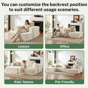 English Elm Modular Foam Sectional Sofa with Removable Armrests and Storage for Living Room Beige W834S00710
