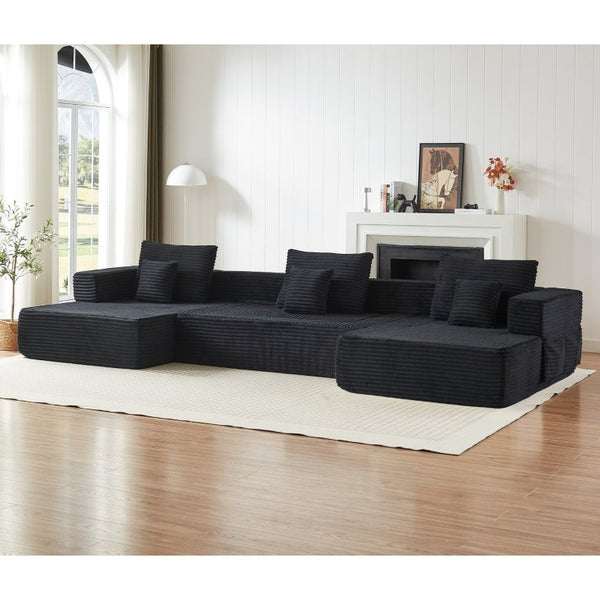 English Elm Modular Foam Sectional Sofa with Removable Armrests and Storage for Living Room Black W834S00711