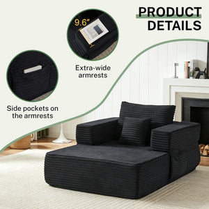 English Elm Modular Foam Sectional Sofa with Removable Armrests and Storage for Living Room Black W834S00711
