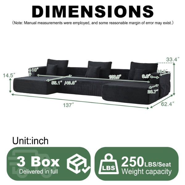 English Elm Modular Foam Sectional Sofa with Removable Armrests and Storage for Living Room Black W834S00711