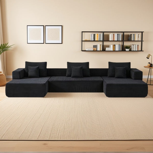 English Elm Modular Foam Sectional Sofa with Removable Armrests and Storage for Living Room Black W834S00711