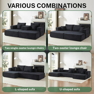 English Elm Modular Foam Sectional Sofa with Removable Armrests and Storage for Living Room Black W834S00711