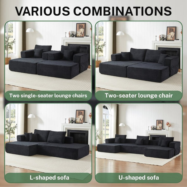 English Elm Modular Foam Sectional Sofa with Removable Armrests and Storage for Living Room Black W834S00711