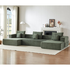 English Elm Classic Velvet Button Tufted Loveseat Set with Rubberwood Legs for Living Rooms U-Shaped Modular 137-inch Green W834S00712
