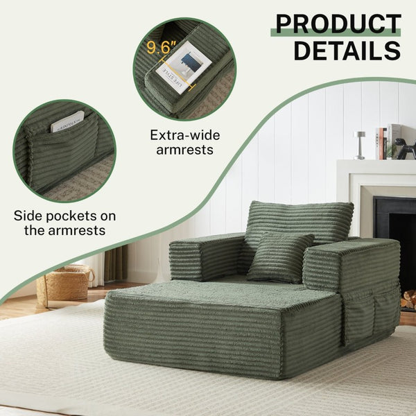 English Elm Classic Velvet Button Tufted Loveseat Set with Rubberwood Legs for Living Rooms U-Shaped Modular 137-inch Green W834S00712