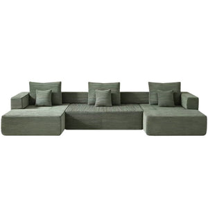 English Elm Classic Velvet Button Tufted Loveseat Set with Rubberwood Legs for Living Rooms U-Shaped Modular 137-inch Green W834S00712