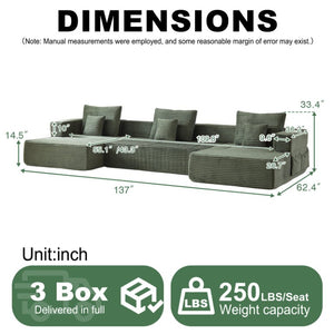 English Elm Classic Velvet Button Tufted Loveseat Set with Rubberwood Legs for Living Rooms U-Shaped Modular 137-inch Green W834S00712