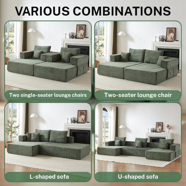 English Elm Classic Velvet Button Tufted Loveseat Set with Rubberwood Legs for Living Rooms U-Shaped Modular 137-inch Green W834S00712