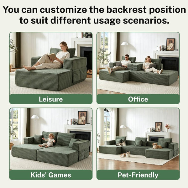 English Elm Classic Velvet Button Tufted Loveseat Set with Rubberwood Legs for Living Rooms U-Shaped Modular 137-inch Green W834S00712
