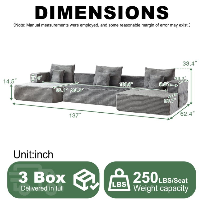 English Elm Modular Foam Sectional Sofa with Removable Armrests and Storage Pockets for Living Room W834S00713