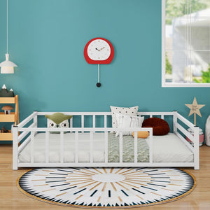 English Elm Full Size Montessori Floor Bed Low Metal Frame with Guardrails for Toddler Rooms W840P464023