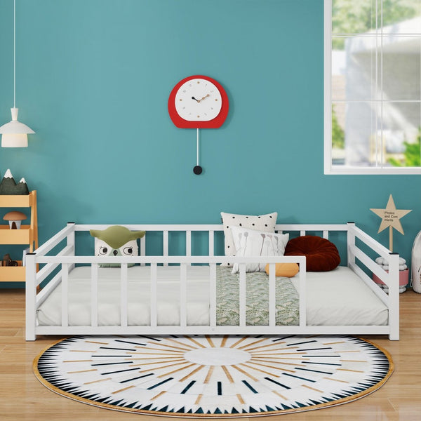 English Elm Full Size Montessori Floor Bed Low Metal Frame with Guardrails for Toddler Rooms W840P464023