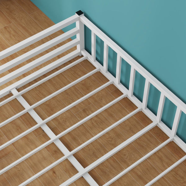 English Elm Full Size Montessori Floor Bed Low Metal Frame with Guardrails for Toddler Rooms W840P464023