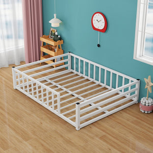English Elm Full Size Montessori Floor Bed Low Metal Frame with Guardrails for Toddler Rooms W840P464023