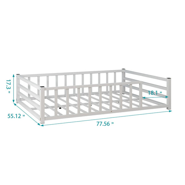 English Elm Full Size Montessori Floor Bed Low Metal Frame with Guardrails for Toddler Rooms W840P464023