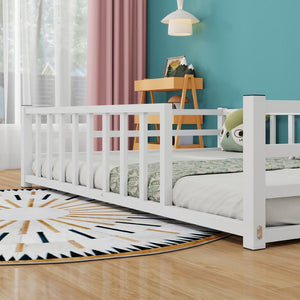 English Elm Full Size Montessori Floor Bed Low Metal Frame with Guardrails for Toddler Rooms W840P464023