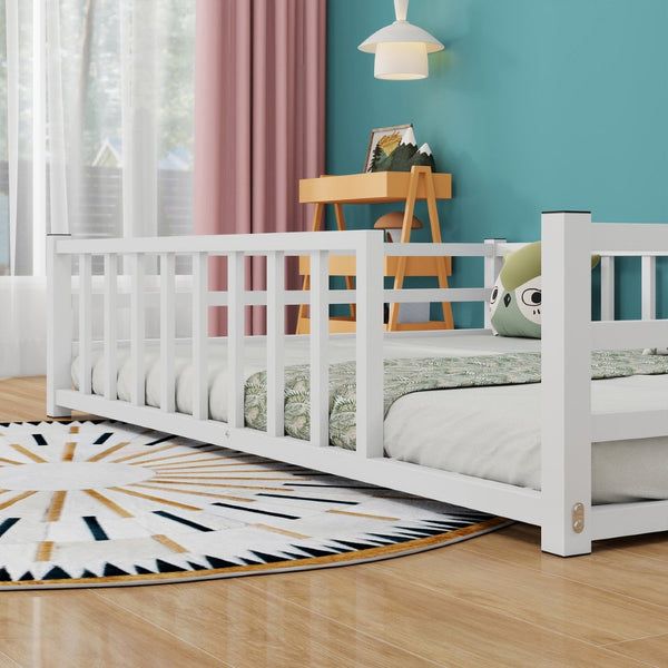 English Elm Full Size Montessori Floor Bed Low Metal Frame with Guardrails for Toddler Rooms W840P464023
