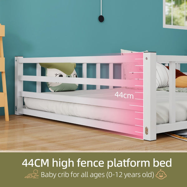 English Elm Full Size Montessori Floor Bed Low Metal Frame with Guardrails for Toddler Rooms W840P464023