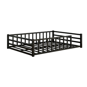 English Elm Full Size Low Profile Steel Floor Bed with Guardrails and Door for Toddler Safety W840P464024