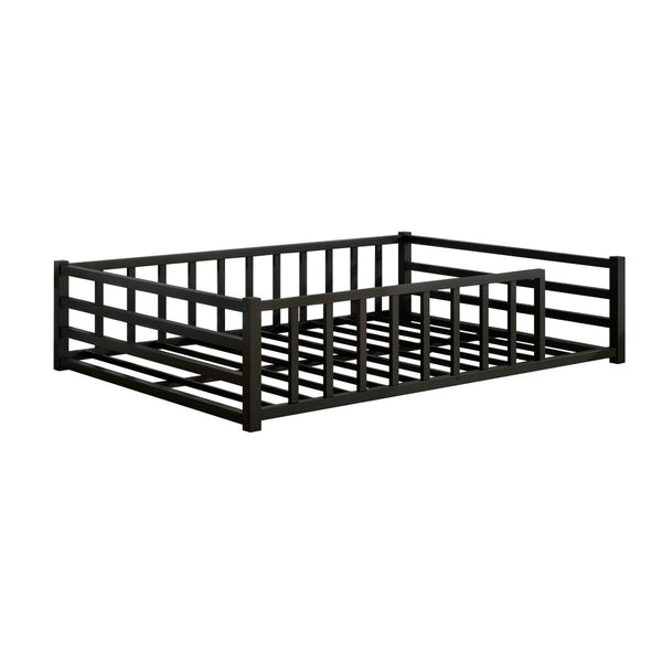 English Elm Full Size Low Profile Steel Floor Bed with Guardrails and Door for Toddler Safety W840P464024