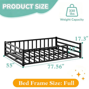 English Elm Full Size Low Profile Steel Floor Bed with Guardrails and Door for Toddler Safety W840P464024