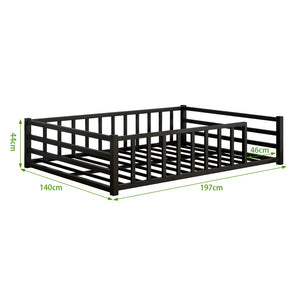 English Elm Full Size Low Profile Steel Floor Bed with Guardrails and Door for Toddler Safety W840P464024