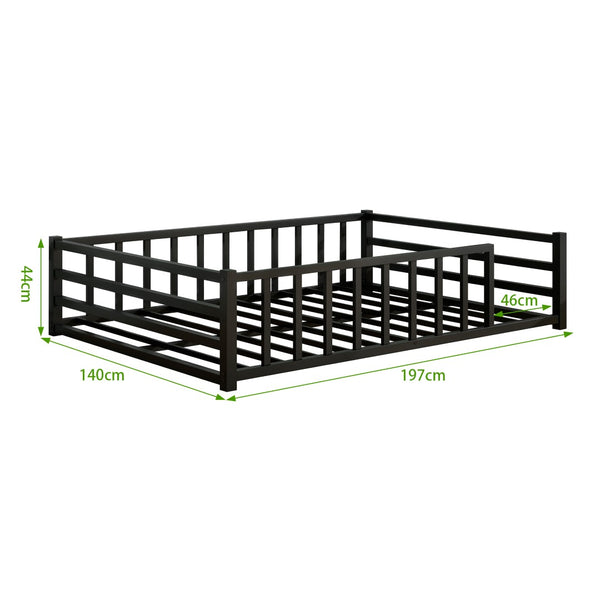 English Elm Full Size Low Profile Steel Floor Bed with Guardrails and Door for Toddler Safety W840P464024