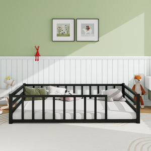 English Elm Full Size Low Profile Steel Floor Bed with Guardrails and Door for Toddler Safety W840P464024