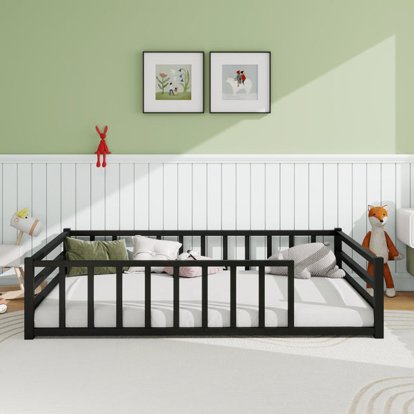 English Elm Full Size Low Profile Steel Floor Bed with Guardrails and Door for Toddler Safety W840P464024