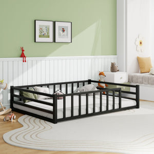 English Elm Full Size Low Profile Steel Floor Bed with Guardrails and Door for Toddler Safety W840P464024